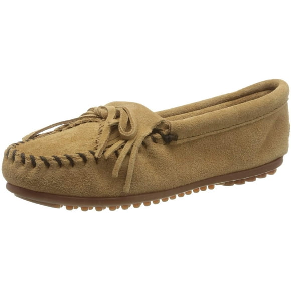 Minnetonka Kilty Slip On Flat Moccasins, Taupe