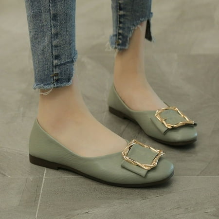 

Christmas Women Casual Solid Color Slip-On Flat Square Toe Sandals Work Single Shoes