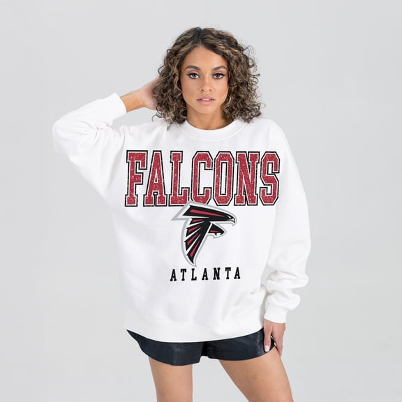 Women's Gameday Couture  White Atlanta Falcons  Sunday Drives Oversized Crewneck Pullover Sweatshirt