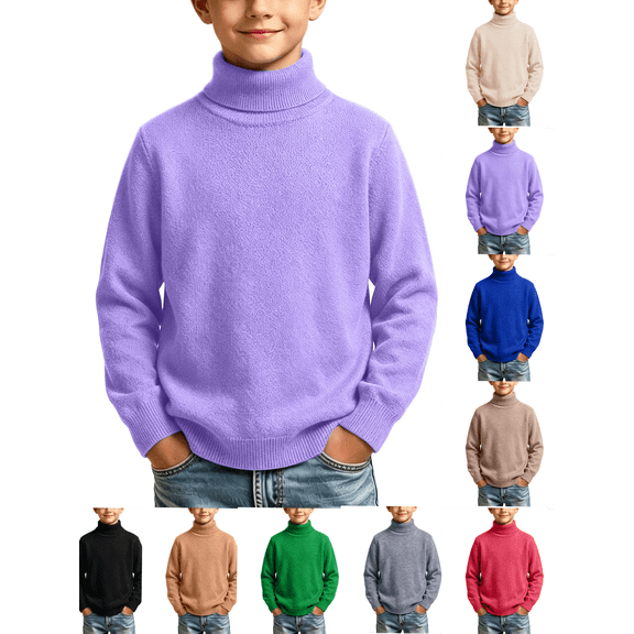 Fall Sweaters Nelozsy Kids Fashion Solid Color High Neck Long Sleeve Sweater Purple 4-5 Years