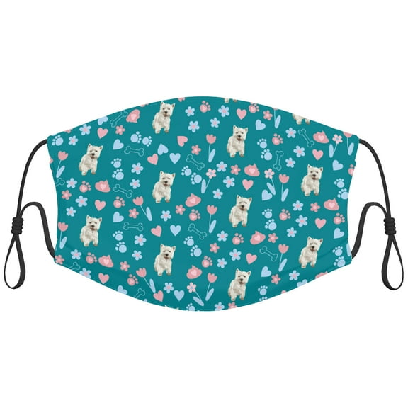 Cute West Highland Terrier Dog Graphic Printed Cloth Face Masks Reusable Washable Adjustable for Adults (10 PCS)