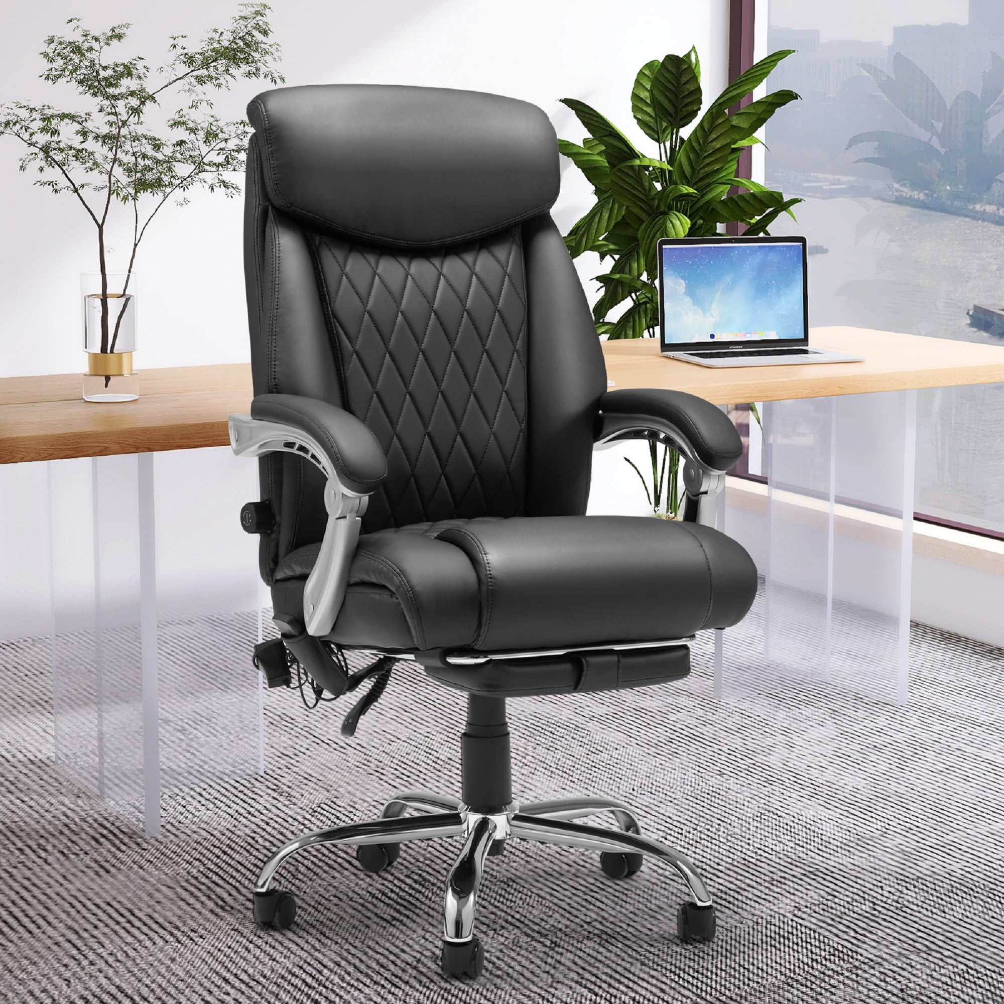 Ergonomic Office Chair with Heated Massage, High Back Fabric Computer Chair  Height Adjustable with Lumbar Support, Gray – Homhum