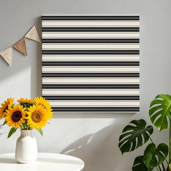 Black Stripe Canvas Wall Art for Living Room, Country Vintage Rustic Minimalist Farmhouse Lines Poster Print Painting for Bedroom Dining Room Balcony Decoration Wall Pictures Prepare To Hang 10"x10"
