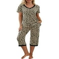 thumbnail image 1 of Pyjama en Coton pour Femmes, Ensemble Pjs à Manches Courtes, Haut de Nuit avec Pantalon Capri, Ensembles de Détente, Tenue de Nuit, 1 of 6