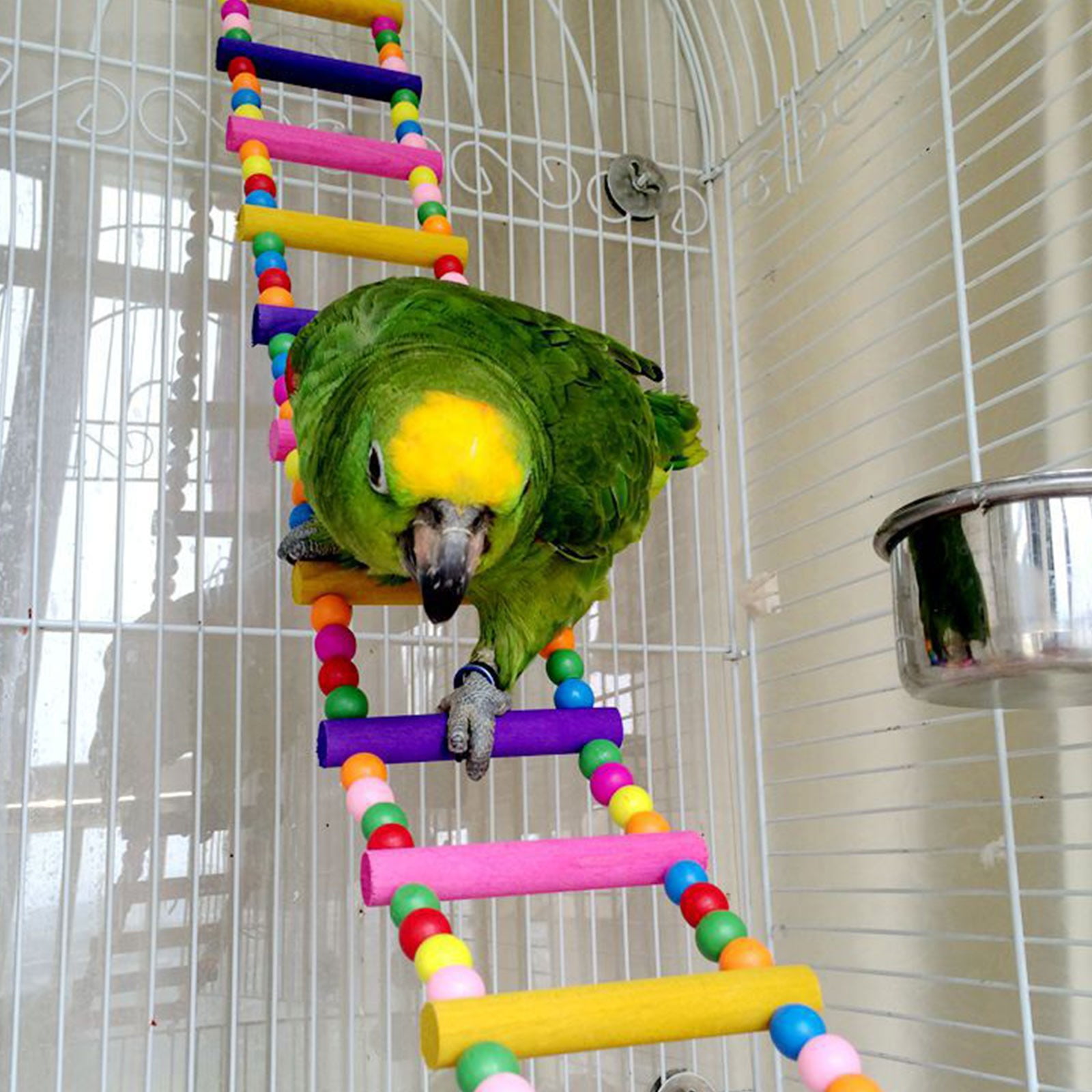 Bird Parrot Swing Chewing Toy Wood Hanging Bell with Hammock Climbing Ladders Pet Birds Cage Toys for Parakeet Cockatiel Conures Finches Budgie Macaws Love Birds Gift