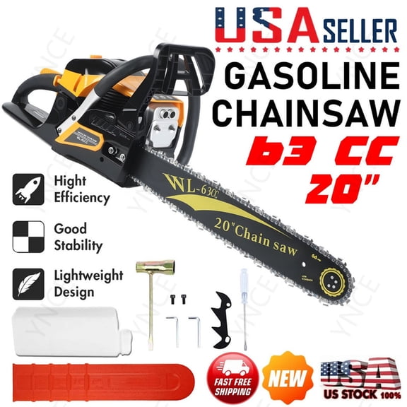 Ynce Gas Powered Chainsaw 63cc 2-Cycle Chain Saw 20 Inch Guide Bar Cordless Chainsaw Gasoline for Cutting Forest Wood Garden Trimming Tools