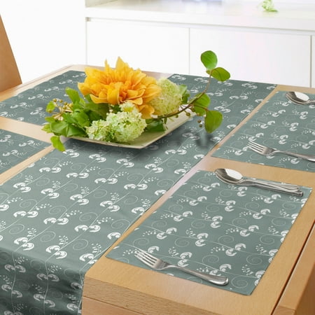 

Green Table Runner & Placemats Victorian Style Swirled Branches Twings Blooms Art Print Set for Dining Table Decor Placemat 4 pcs + Runner 16 x72 Pale Sage Green White by Ambesonne