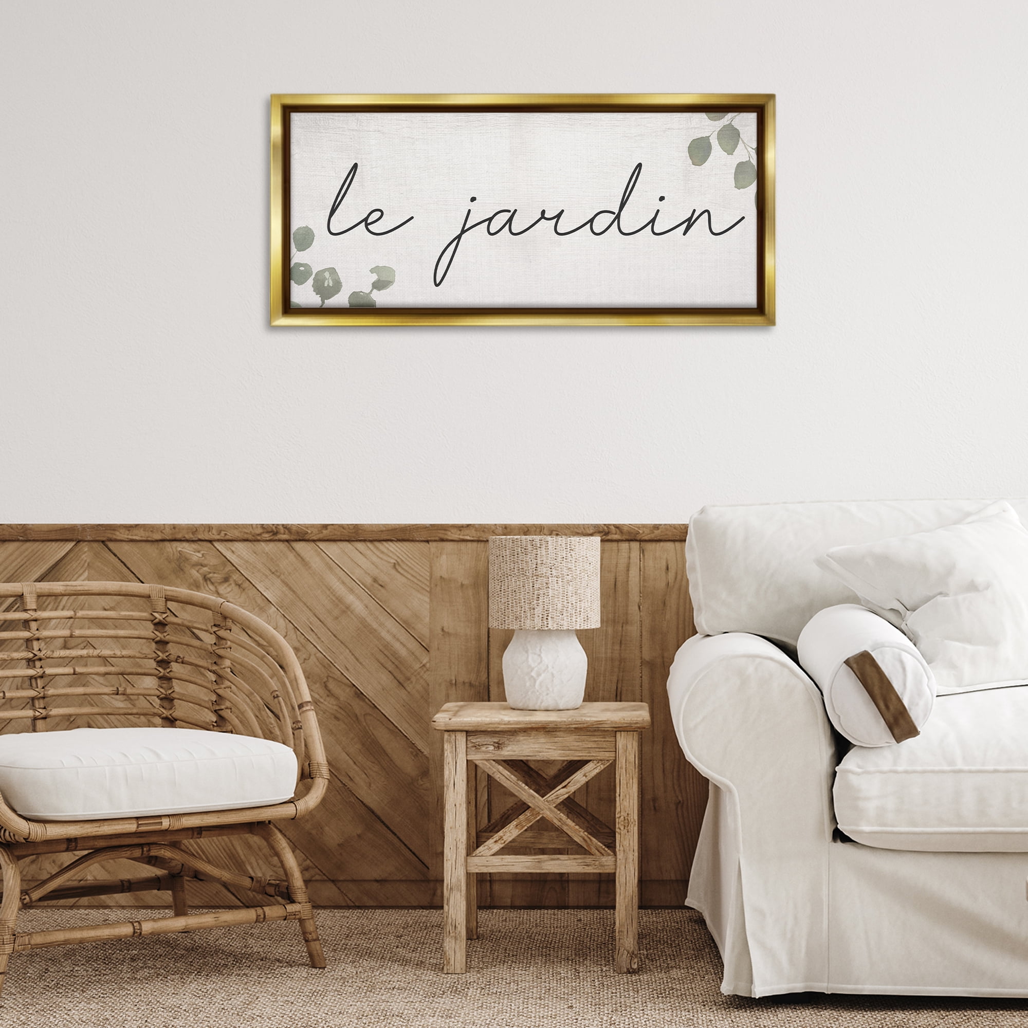 Stupell Industries Le Jardin Garden Plants & Flowers Painting Gold Floater Framed Canvas Art Print Wall Art, 31 x 14