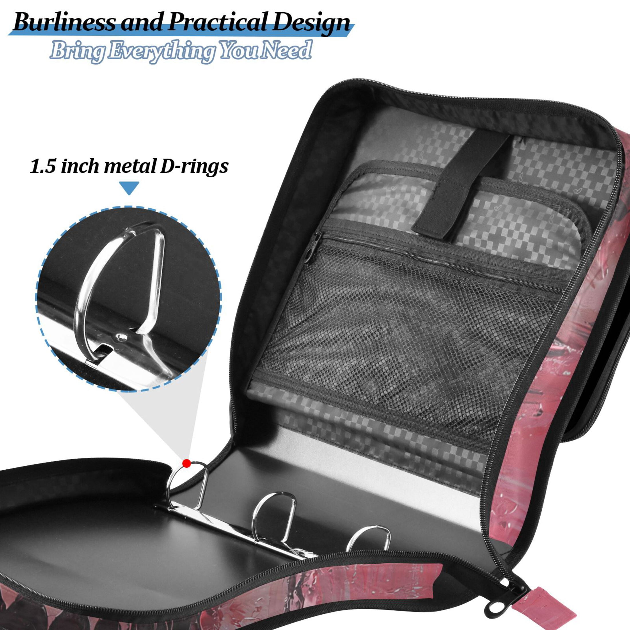 3 Ring Zipper Binder with Shoulder Strap Waterproof Trapper Keeper 2 Inch D-Ring 500 Sheets Capacity Aggressive Shark