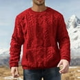 thumbnail image 2 of LNWUY Men's Slim Fit Crewneck Pullover Sweater Winter Casual Chunky Cable Knit Comfort Textured Long Sleeve Sweaters Red XL, 2 of 6
