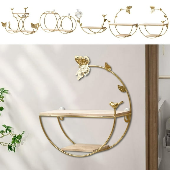 Iron Wall Shelf with Gold Finish, Decorative Storage Rack for Living Room, Bathroom or Kitchen Organization,Vsgery