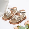thumbnail image 2 of FINALGANG Little Girls Adjustable Ankle Strap Floral Applique Closed Toe Sandals Shiny Upper Flat Sole Summer Party Kids Princess Sandals Trendy Shoes 18-24 Months, 2 of 7