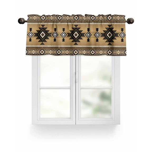 Brown Southwest Tribal Pattern Kitchen Valances for Windows Boho Retro Ethnic Style Valance Curtains  for Kitchen /Living Room/Bedroom/ Bathroom Decor, 54"x18 " ,Rod Pocket 1 Panel,