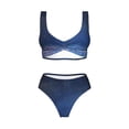 thumbnail image 4 of Rocae Retro Blue Glitter for Bikini Set for Women Two Piece Sexy High Swimsuits Split Crossover Bikini Medium, 4 of 9