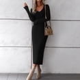 thumbnail image 4 of Vestido ajustado con cuello en V Color sólido Mujer Estilo elegante Traje diario Ygjytge Negro T L para Mujer, 4 of 7
