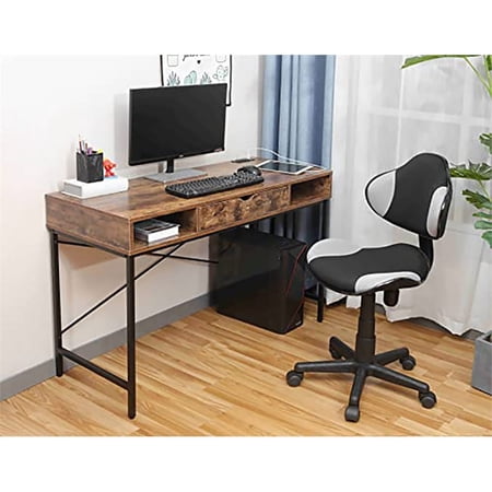 JJS 48  Writing Desk with Power Outlet  Home Office Contemporary Large Computer Desk Laptop Workstation with Drawer USB Ports Charging Station  Rustic Brown