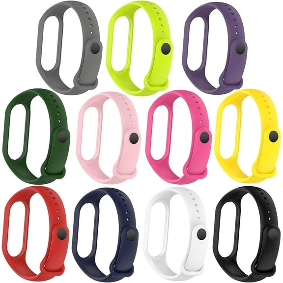 KOMI 11 Pack Watch Band Compatible with Xiaomi Mi Band 7,Silicone Replacement Band for Mi Band 6 Mi Band 5,Adjustable Strap Sport Wristband Bracelet for Women Men