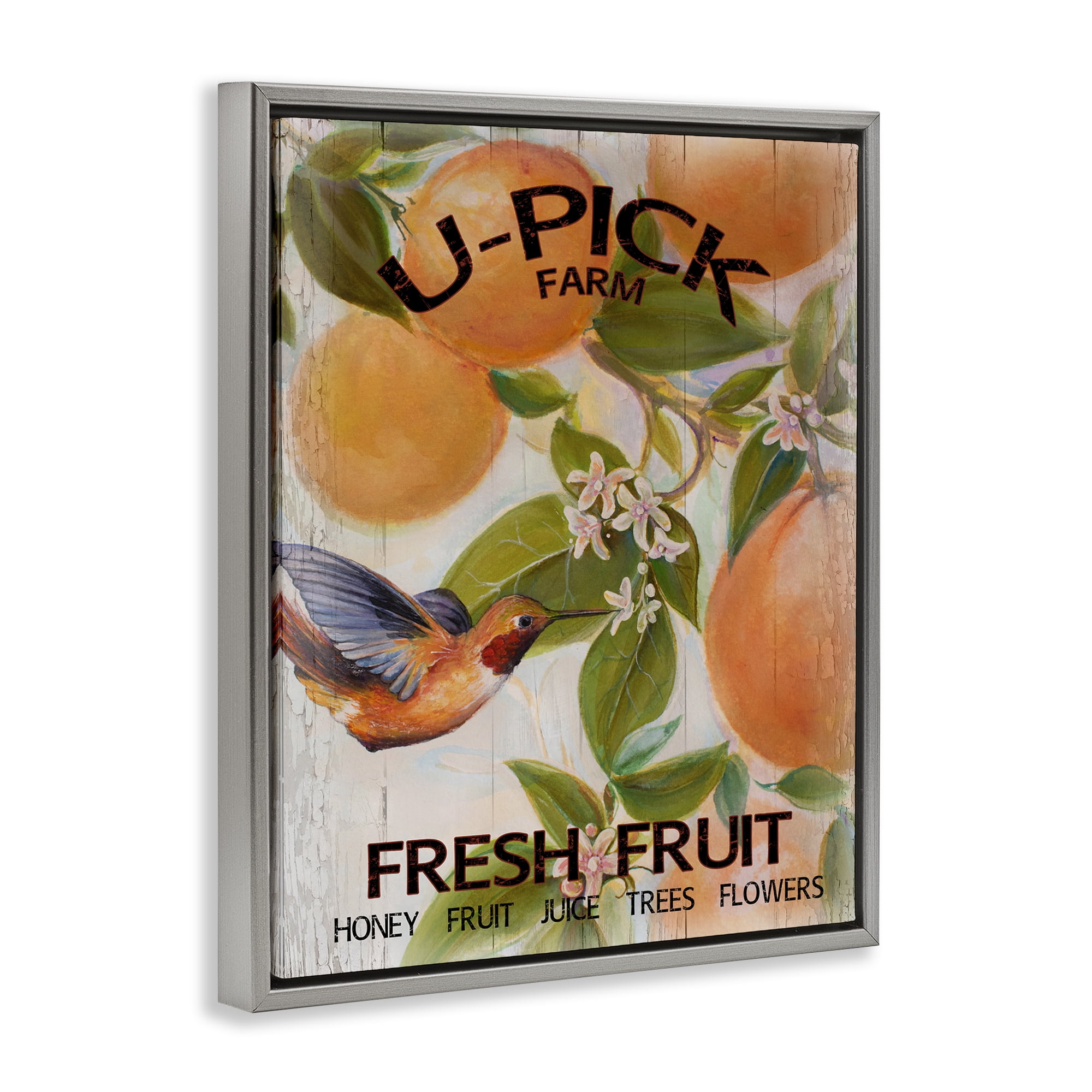Stupell Industries U-Pick Fresh Fruit Farm Gray Framed Floater Canvas Wall Art, design by Diannart