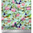 thumbnail image 1 of Soimoi polyester Crepe Fabric Leaves,Floral & Hummingbird Bird Printed Fabric 1 Yard 42 Inch Wide, 1 of 3