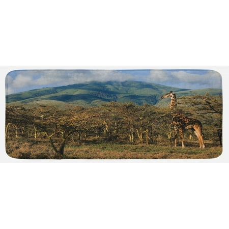 

Zoo Kitchen Mat Giraffe Among Trees Prickly Plant Grazing Mountain Africa Safari Savanna Plush Decorative Kitchen Mat with Non Slip Backing 47 X 19 Pale Brown Green and Blue by Ambesonne