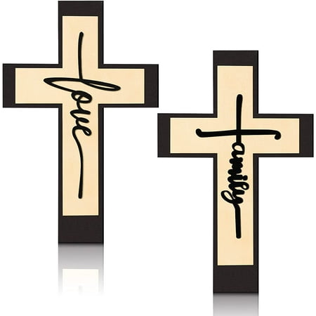 2 Pieces Rustic Cross Wall Decor Love Sign Family Art Religious - Large Wooden Cross Wall Decor