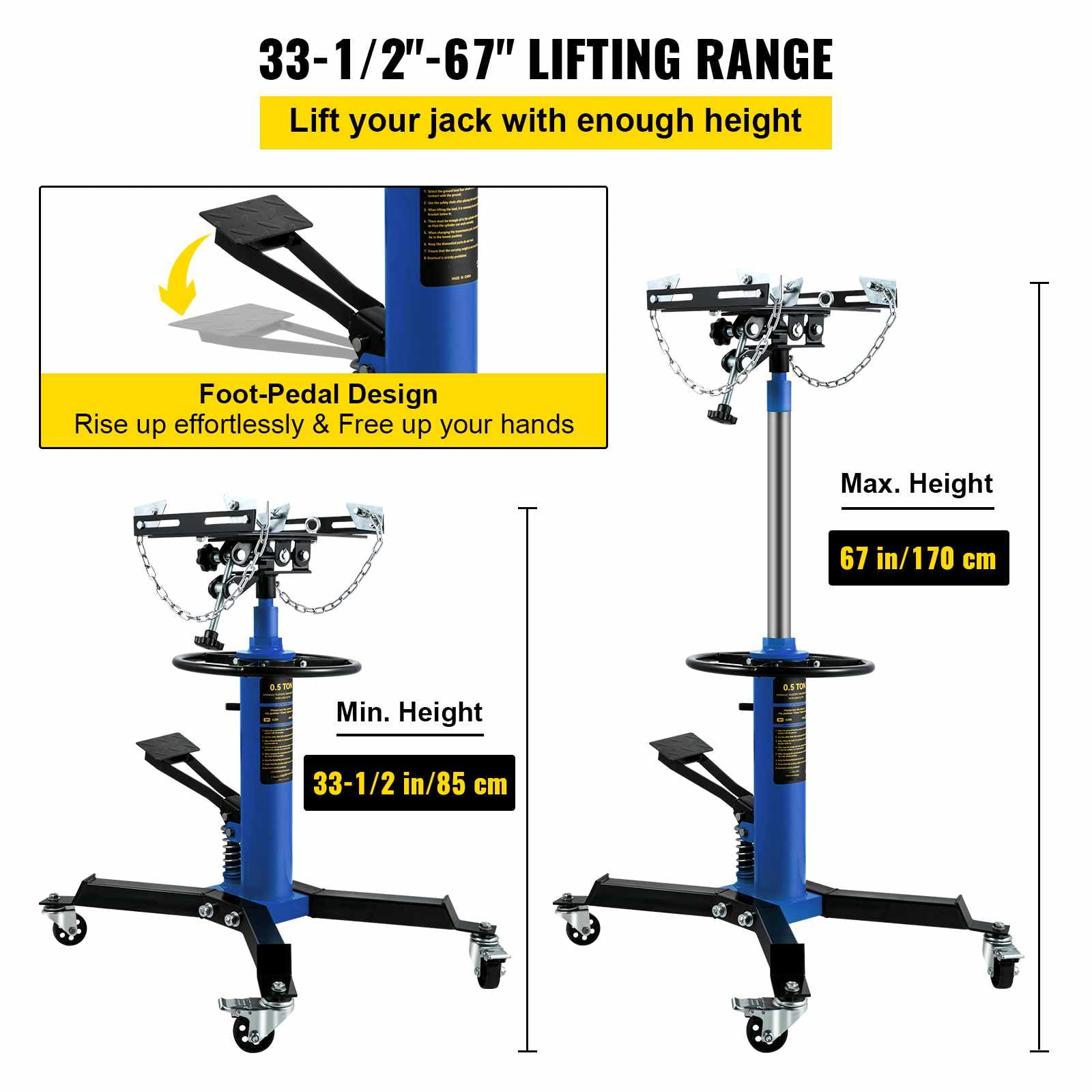 VEVOR Transmission Jack 1100 lbs 2-Stage Hydraulic High Lift Vertical Telescopic,Blue