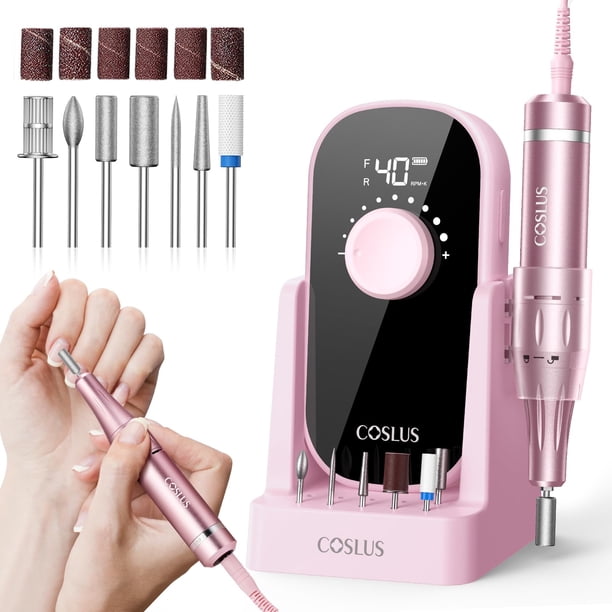 COSLUS Taladro para Uñas Recargable Portátil Rosa 40000 RPM