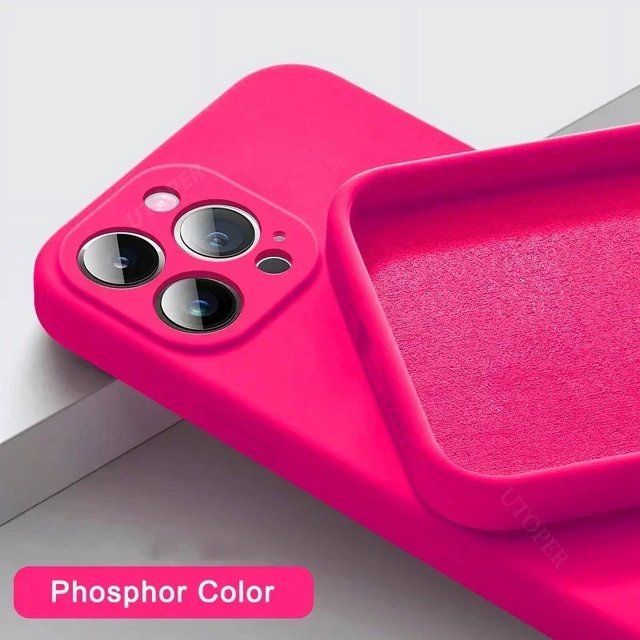 New Luxury Original Liquid Silicone Phone Case For iphone 16 15 14 13 12 11 Pro Max Plus Lens Protection Shockproof Back Cover Phosphor For iPhone 14