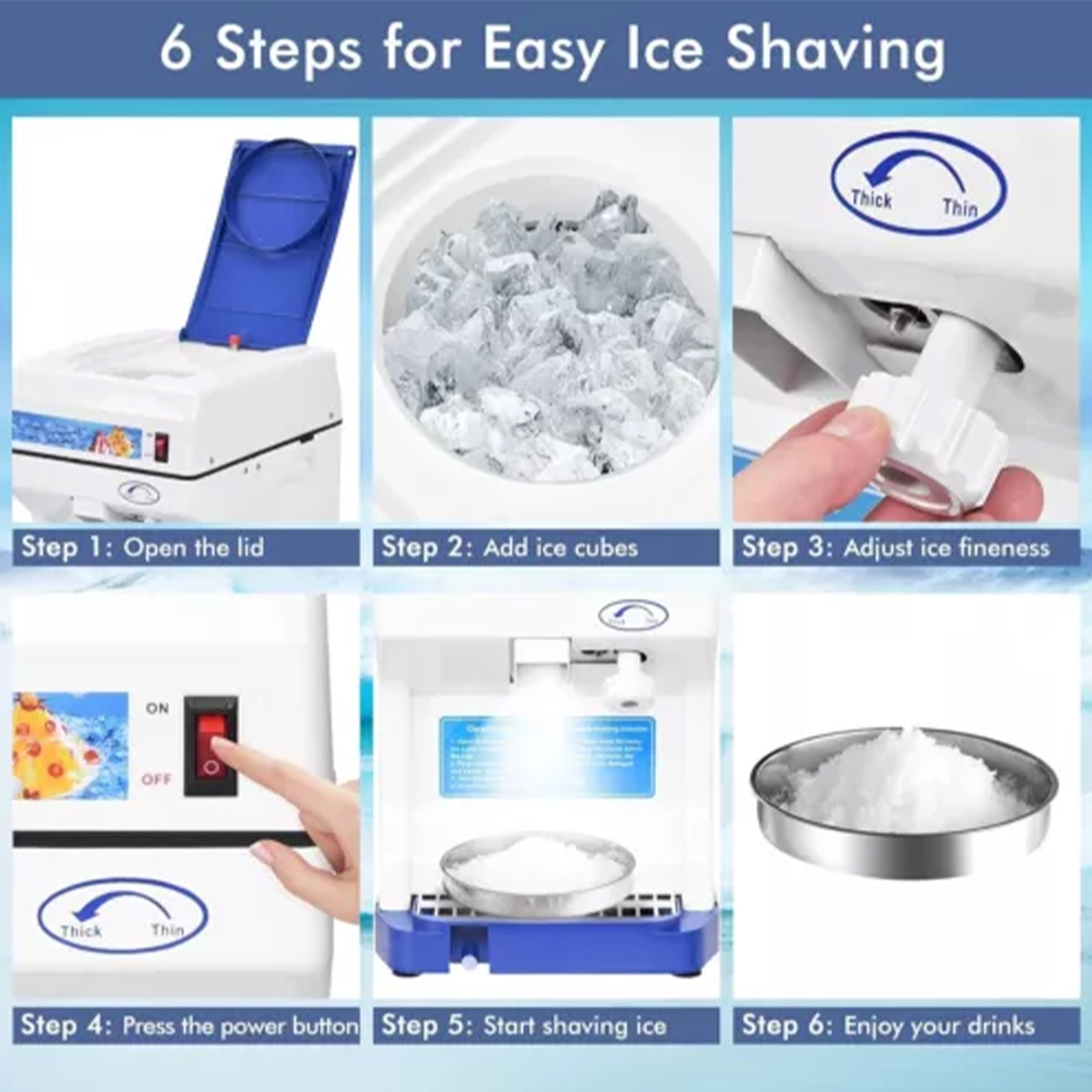110V Electric Commercial Snow Cone Machine Device, Ice Shaver Snow Cone Maker 265lb/hr NSF