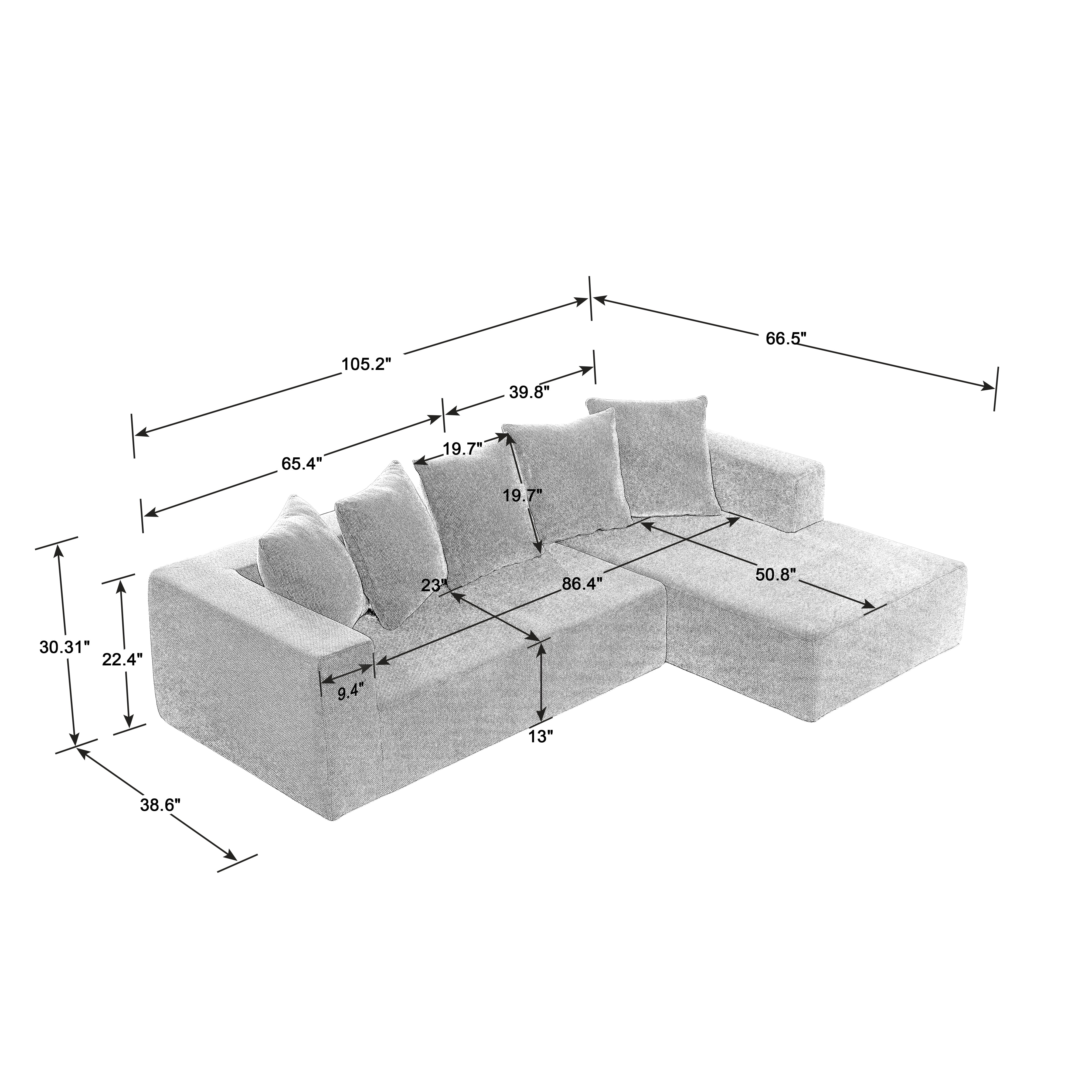 MAYEERTY Chenille L-Shaped Sectional Sofa Set,Minimalist Style Modular Sectional Sofa, Luxury Chenille Fabric Cloud Couch for Living Room