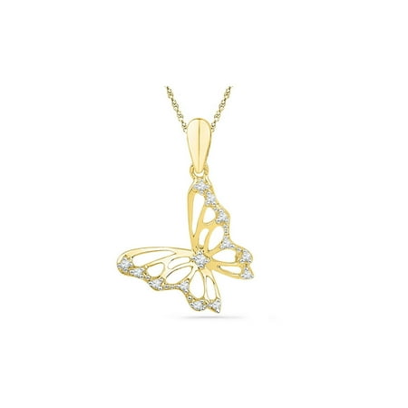 Diamond Butterfly Pendant Necklace 1/12 Carat (ctw)in 10K Yellow Gold with Chain