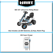 HART 80-Volt 30-inch Deck Lithium-Ion Riding Lawn Mower Kit, (1) Super Charger