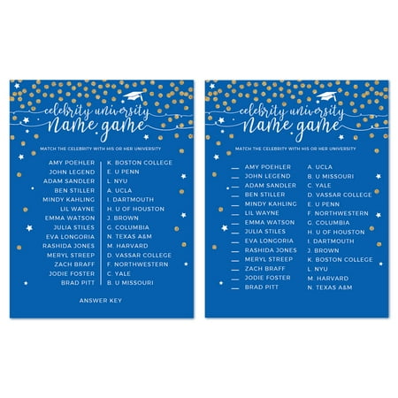 Royal Blue Cord - Royal Blue and Gold Glittering Graduation, Celebrity Name Game Cards, 20-Pack