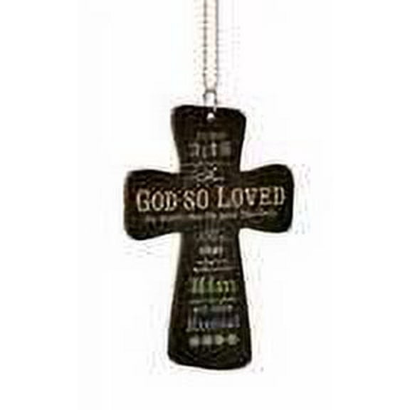 God So Loved the World Black Cross Wood Car Charm