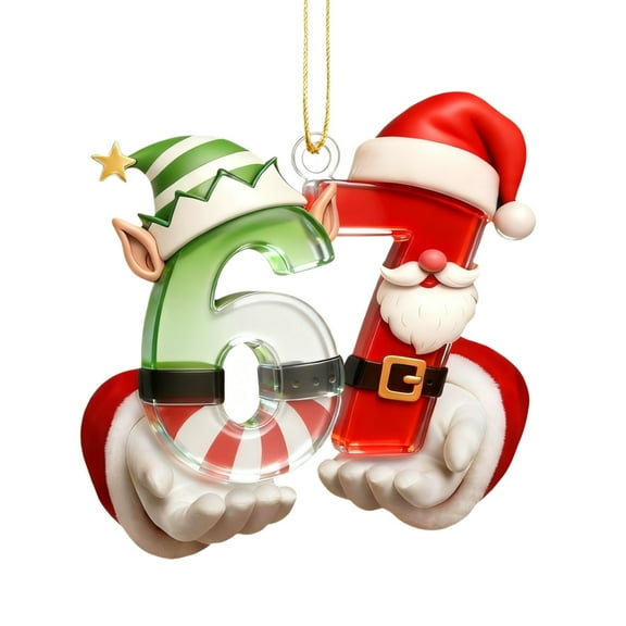 67 Christmas Ornament, 6-7 Ornaments, The Year of 67 Hanging Acrylic Ornament for Xmas Tree, Six Seven Meme Santa Holiday Home Decor, Funny Party Decorations Grandkid Gift