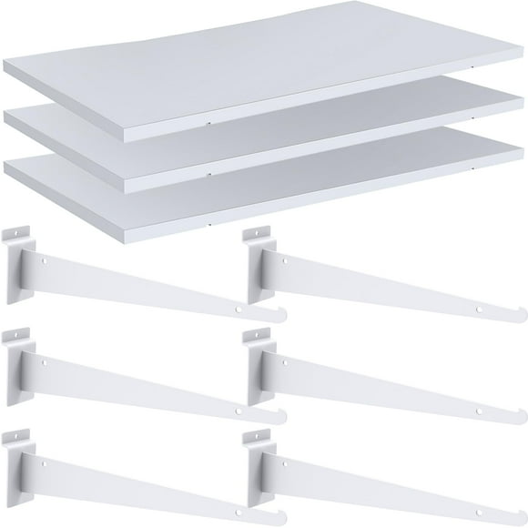 Estantería Slatwall Tcevily, 3 unidades, color blanco, 60 x 30 cm, madera, con soportes