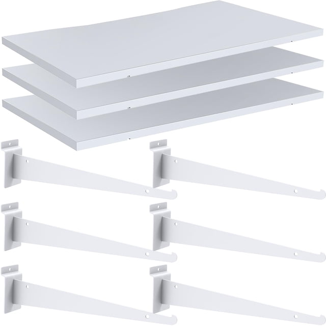 Estantería Slatwall Tcevily, 3 unidades, color blanco, 60 x 30 cm, madera, con soportes