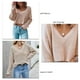 thumbnail image 3 of Jersey de punto con cuello en V para mujer, manga larga, color puro, transpirable, corto, suelto, para otoño e invierno, color albaricoque L, 3 of 6