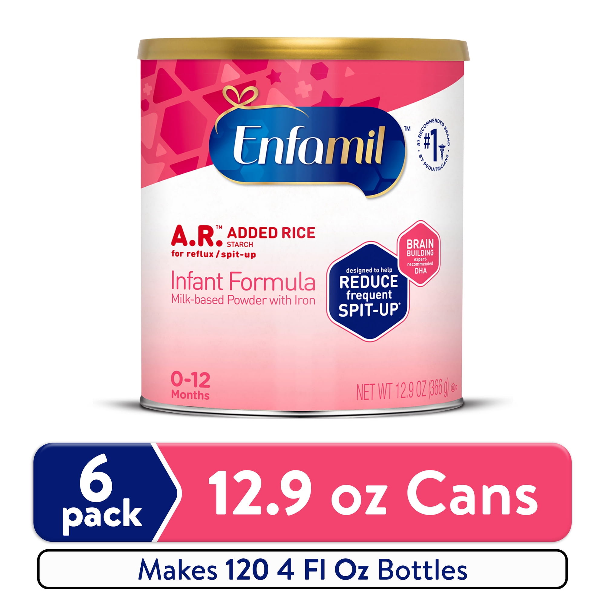 Enfamil A.R. Powder Baby Formula, Reduces Frequent Spit-Up, 12.9 oz Can, 6 count