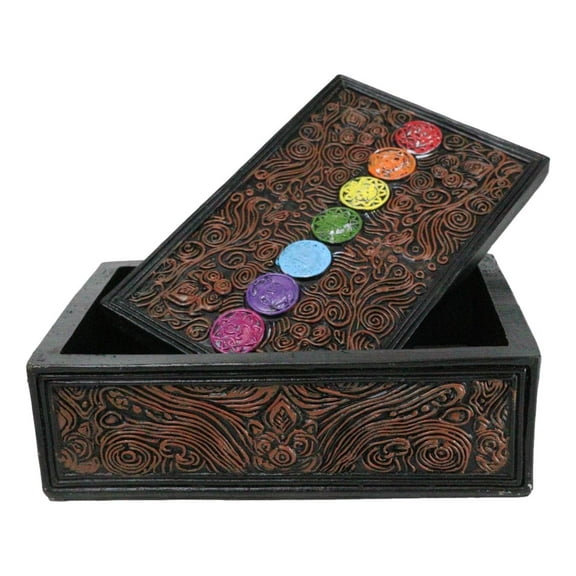 Metaphysical Rainbow 7 Chakra Zone Floral Scrollwork Tarot Cards Trinket Box