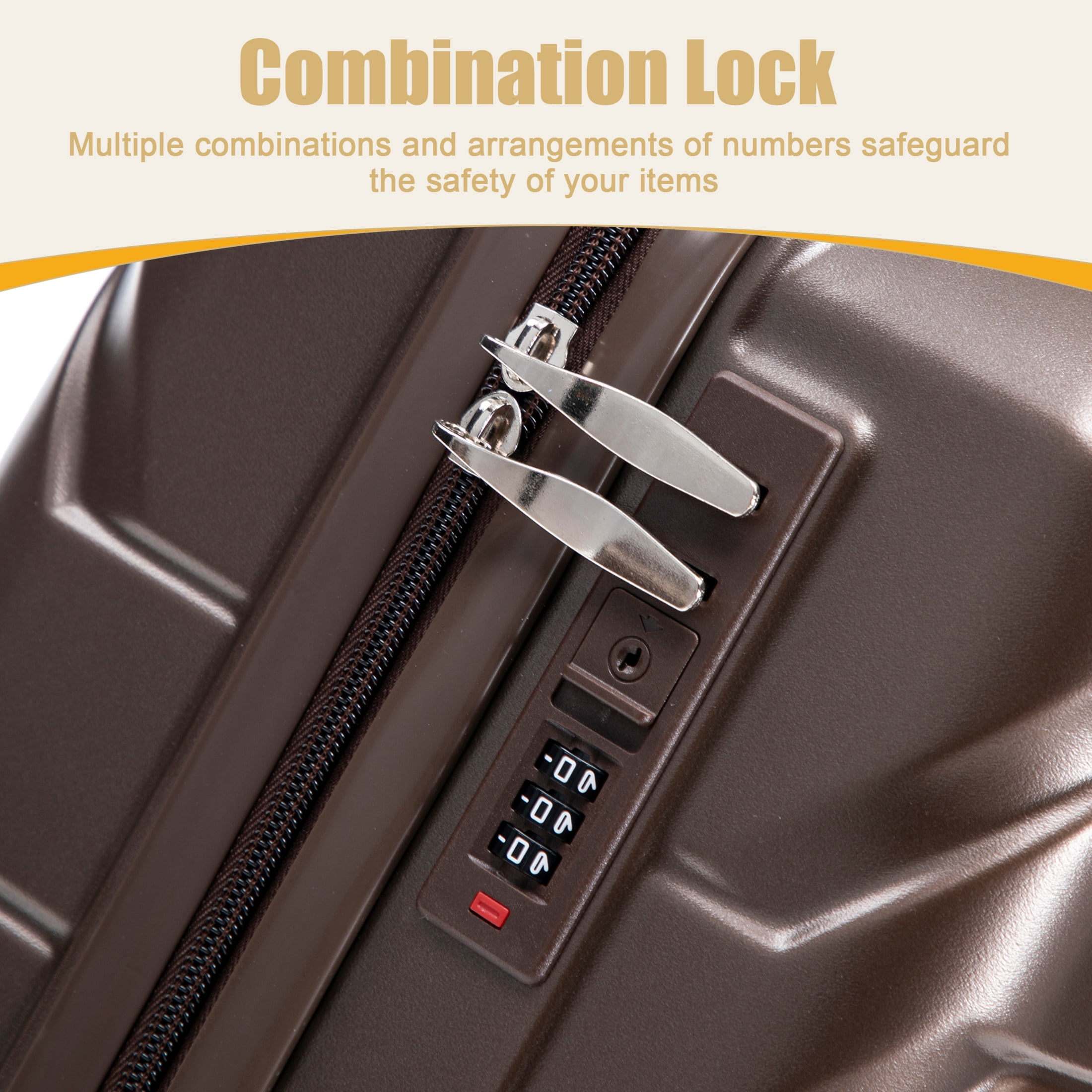 GDF Studio 20" Scratch-Resistant ABS Hard Shell Travel Luggage with 360° Spinner Wheels & Combination Lock, Brown