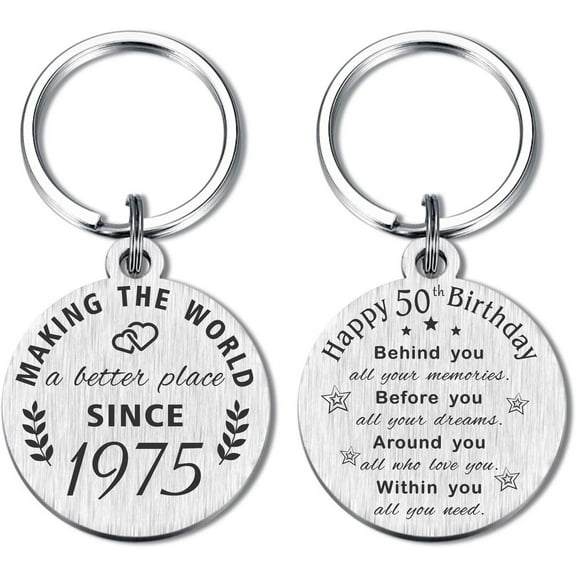 50th Birthday Gifts for Women Men, 50 Year Old Birthday Keychain, Born in 1975 Gifts, 1975 Birthday Decorations