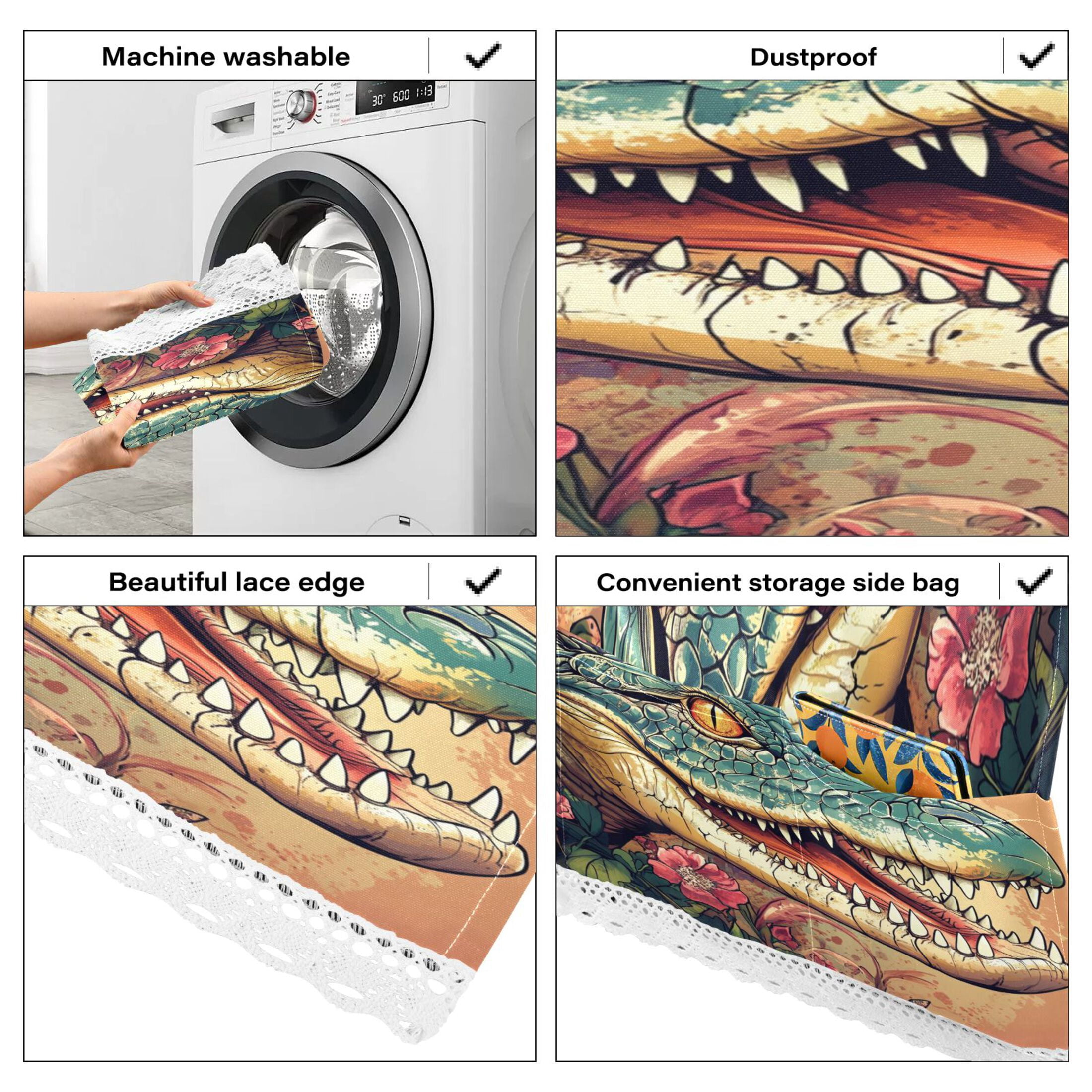 WOBOGO Crocodile Illustration in Realistic Style Washing Machine Cloth Dryer Refrigerator Top Cover Protective Non-Slip Mat For Kitchen Laundry