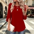 thumbnail image 2 of VBVC Women's 3/4 Sleeve Crew Neck Tunic Top , Ladies' Fall Winter Work Blouse , Basic Stretchy Long Shirt For Women, *Red , Large, 2 of 9