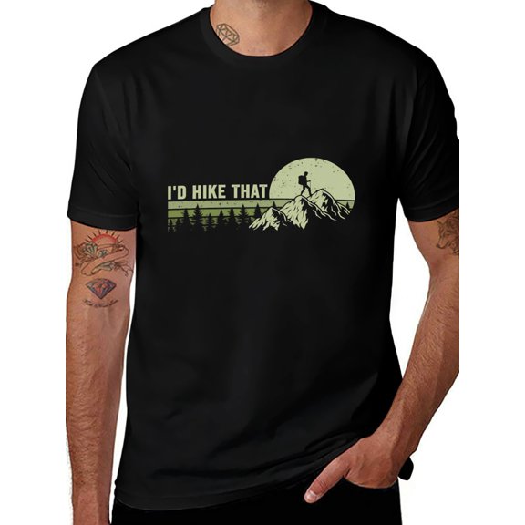 Potopok I'd Hike That Funny Hiking T-Shirt Humorous Trail Tee,Black - S