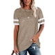 thumbnail image 1 of Bienvenido Mujeres Camisetas De Manga Corta Verano Casual Suelto Contraste Color Mujeres Manga Corta Cuello Redondo Blusa Tops Caqui S, 1 of 3