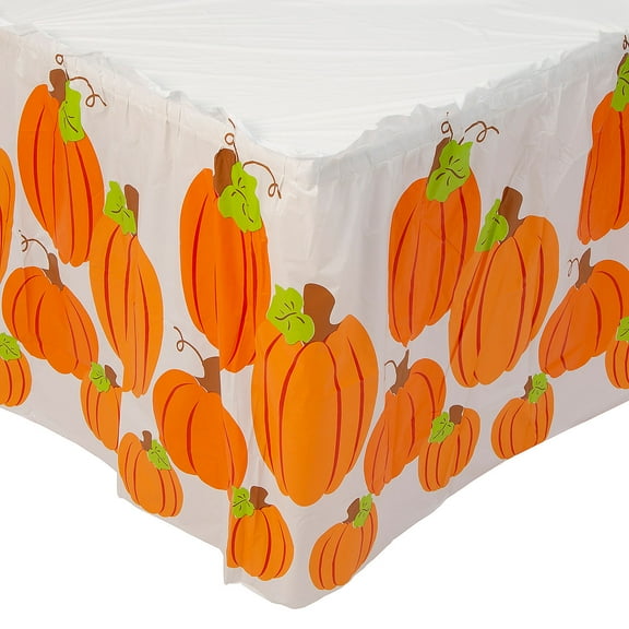 Fun Express 14 ft. x 29" Plastic Orange Pumpkins Print Fall Themed Table Skirt