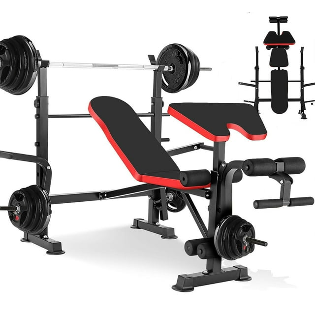 Hicient 660lbs Olympic Weight Bench Set with Squat Rack, Bench Press Set with Preacher Curl & Leg Developer, Multifunctional 5 in 1 Adjustable Foldable Wourkout Bench Set, Exercise Equipment for Home
