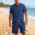 thumbnail image 2 of Summer Matching Set for Men Henley Neck Short Sleeve Shirts Shorts 2 Piece Casual Set Solid Color Relaxed Tracksuits XL, 2 of 9