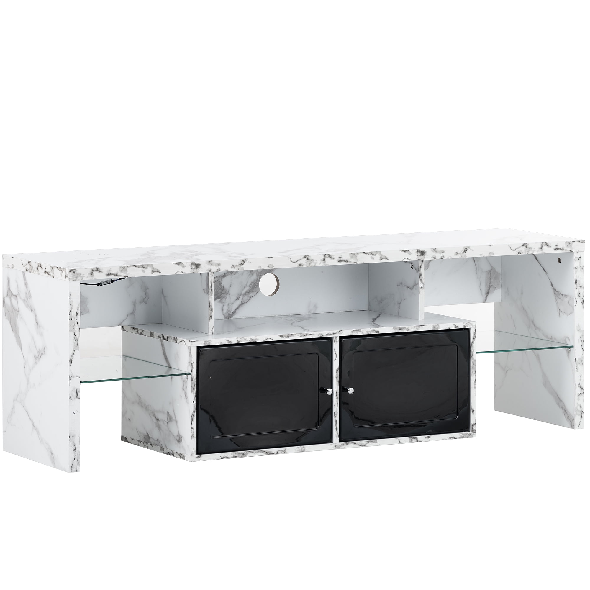 Yardi Yard Modern LED Entertainment Center for TVs up to 65", White/Marble Stamp